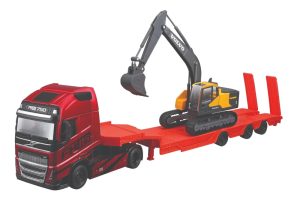 CAMION VOLVO FH16 GLOBETROTTER 750 XXL CAMA BAJA CON EXCAVADORA VOLVO EC220E 1:43
